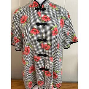 Vintage Top Women's Extra Large Floral Oriental‎ Mandarin Style